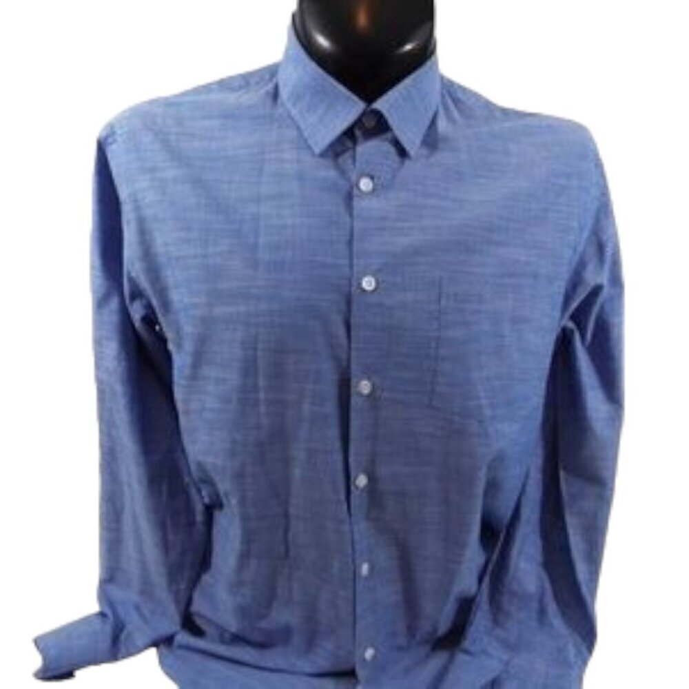 Nicole Miller NM Men’s Blue Button Up Long Sleeve Career Casual Shirt – Size XL